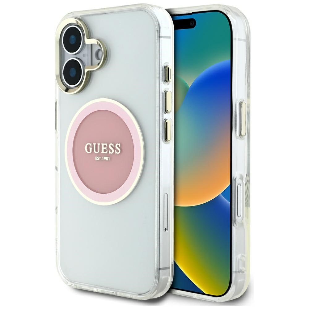 Guess IML metalfarvet cirkel Classic Logo MagSafe iPhone 16 etui - pink