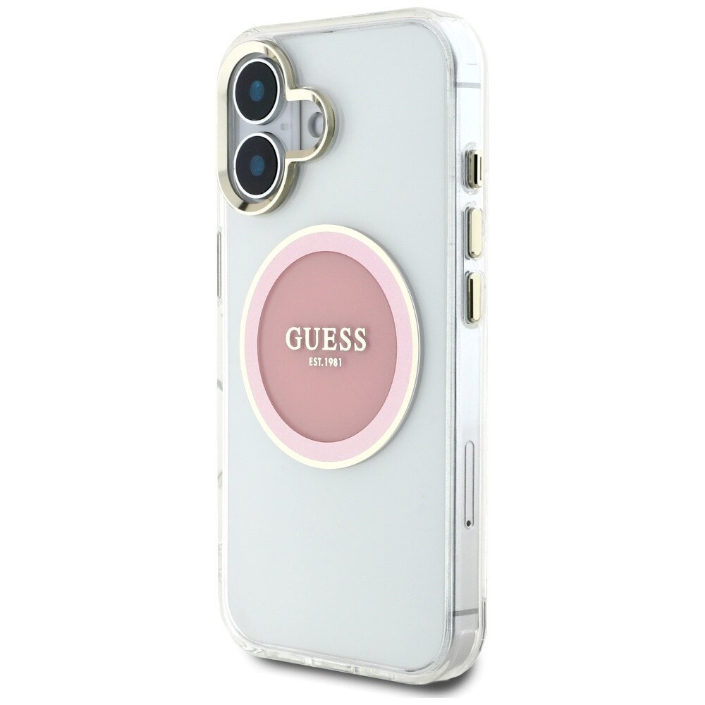 Guess IML metalfarvet cirkel Classic Logo MagSafe iPhone 16 etui - pink