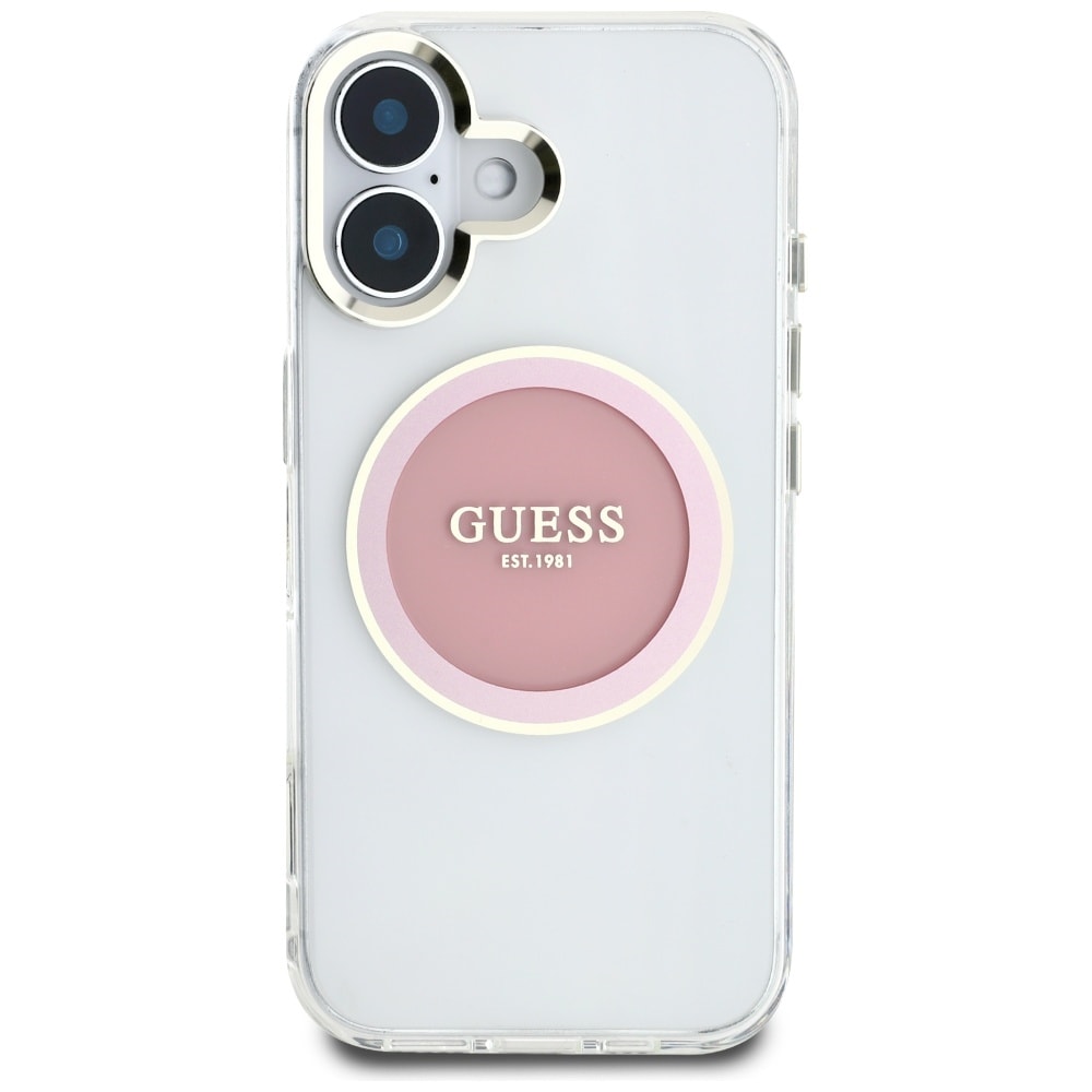 Guess IML metalfarvet cirkel Classic Logo MagSafe iPhone 16 etui - pink