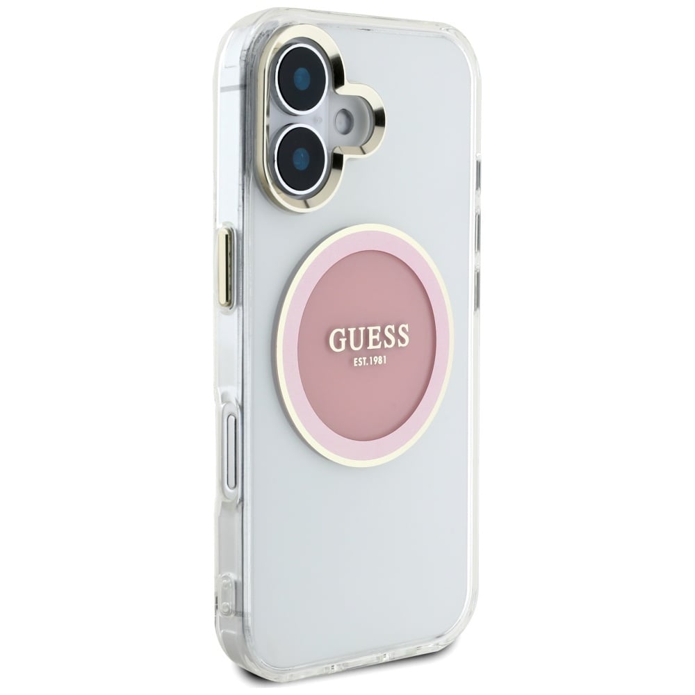 Guess IML metalfarvet cirkel Classic Logo MagSafe iPhone 16 etui - pink