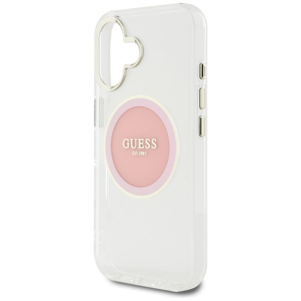 Guess IML metalfarvet cirkel Classic Logo MagSafe iPhone 16 etui - pink