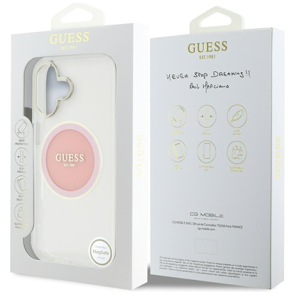 Guess IML metalfarvet cirkel Classic Logo MagSafe iPhone 16 etui - pink