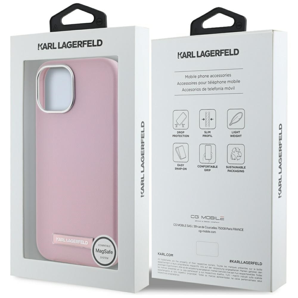 Karl Lagerfeld FW metalplade MagSafe iPhone 15 taske - pink