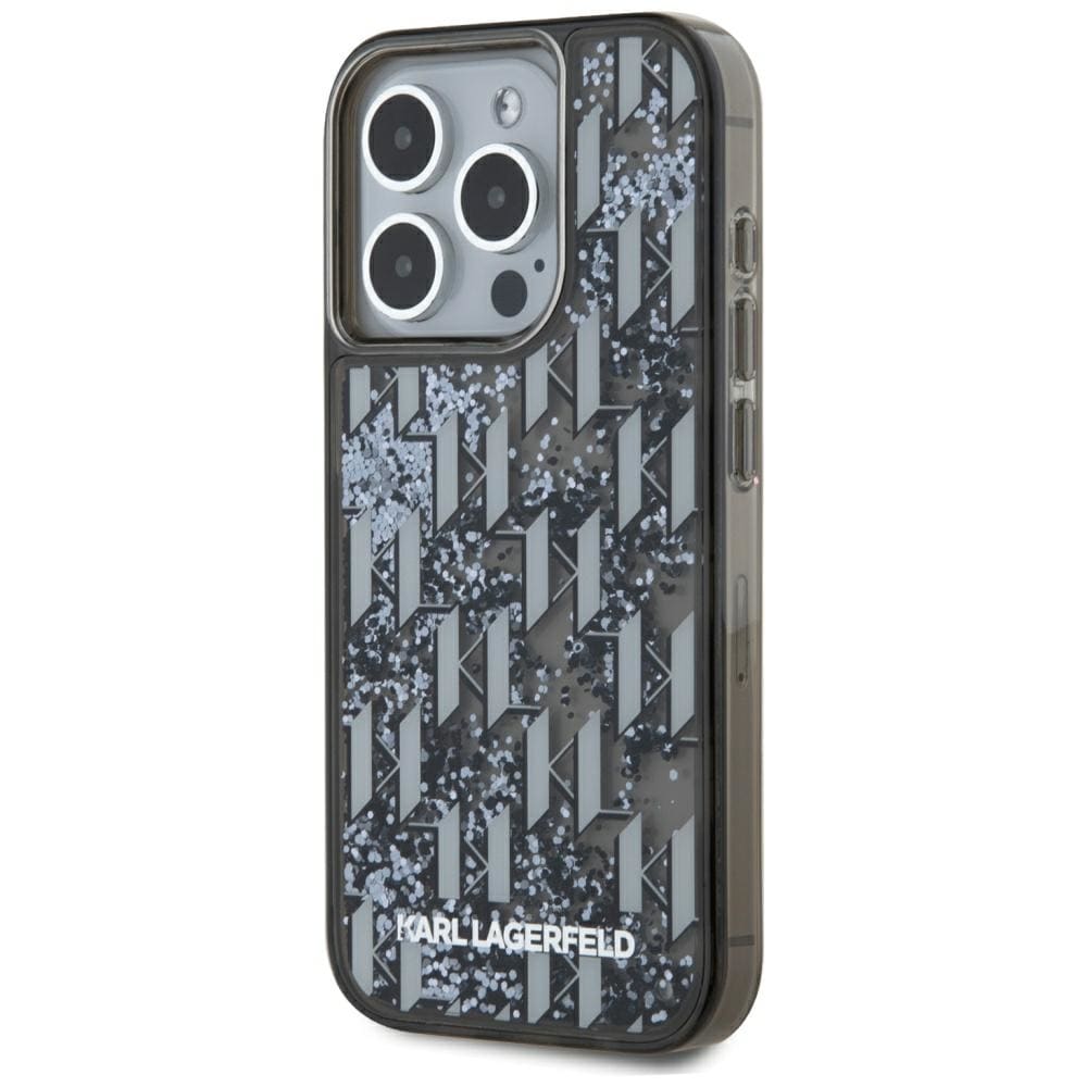 Karl Lagerfeld Liquide Glitter Monogram Gradient iPhone 15 Pro Max taske - Sort