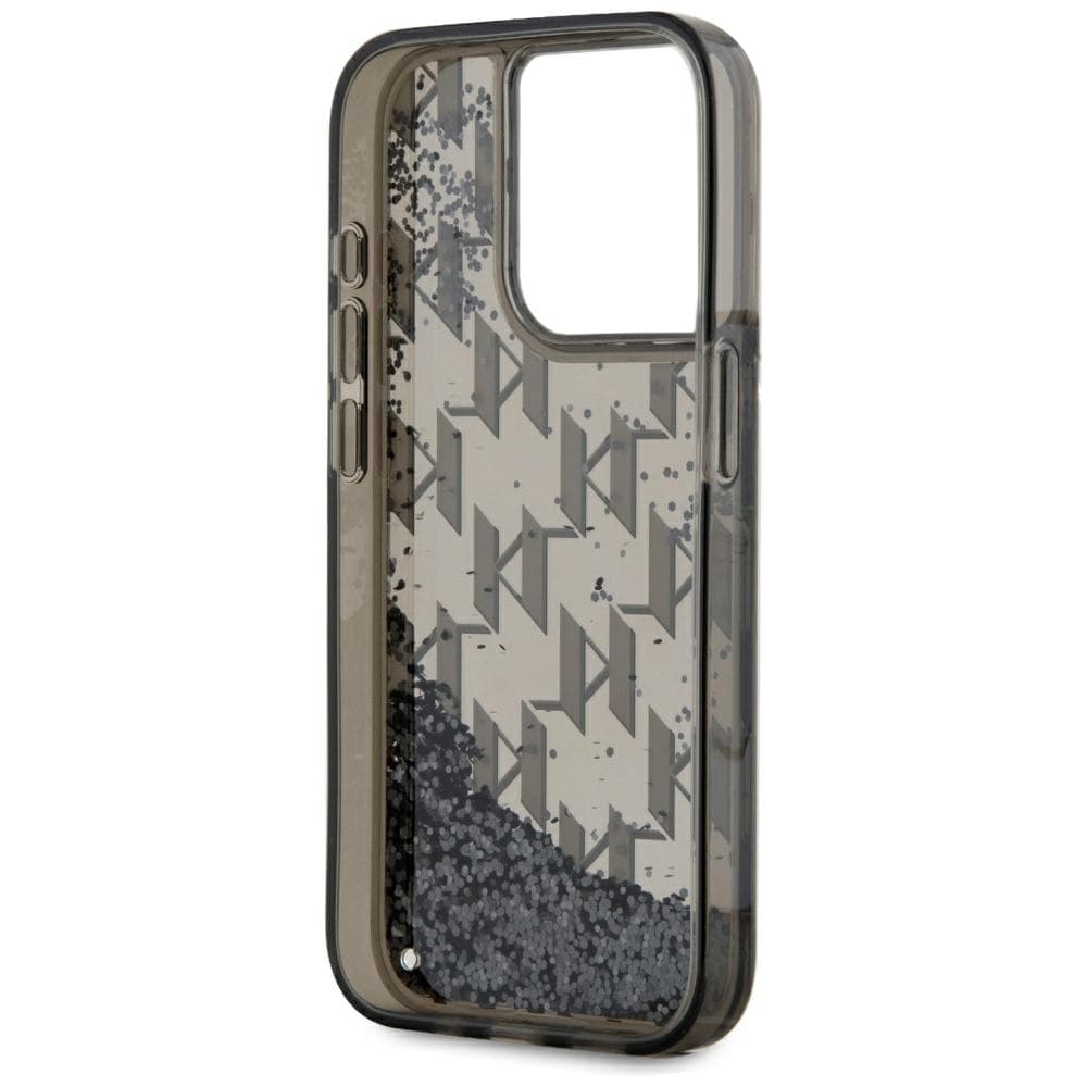 Karl Lagerfeld Liquide Glitter Monogram Gradient iPhone 15 Pro Max taske - Sort