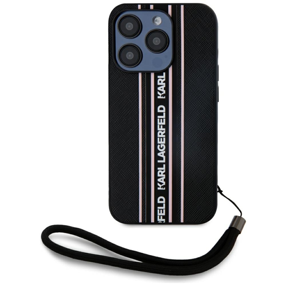 Karl Lagerfeld Saffiano Athleisure Stripes Cord iPhone 15 Pro Max taske - Pink