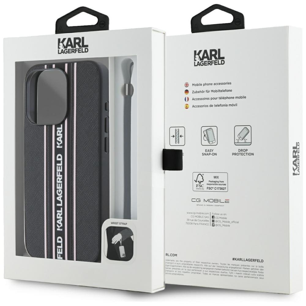 Karl Lagerfeld Saffiano Athleisure Stripes Cord iPhone 15 Pro Max taske - Pink