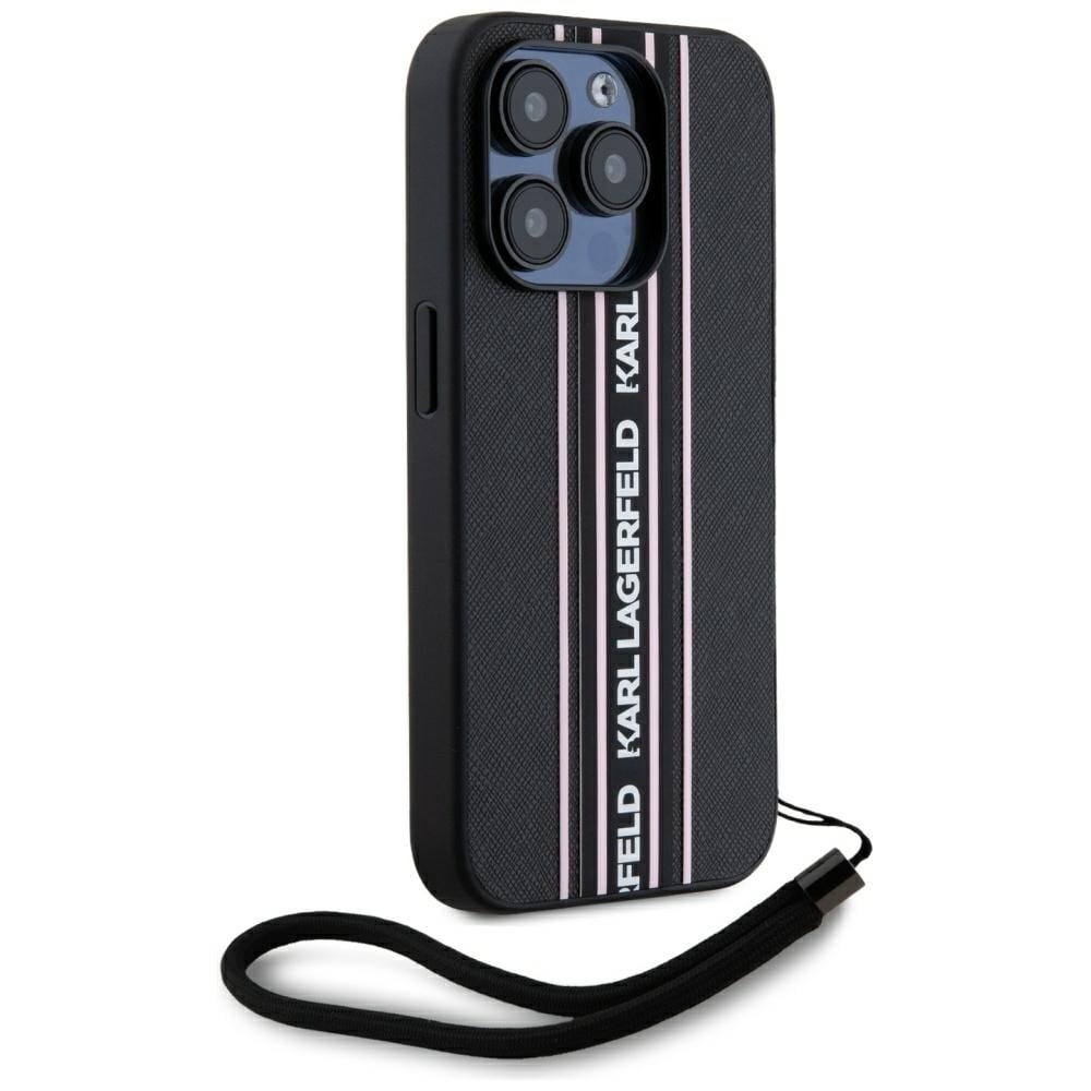 Karl Lagerfeld Saffiano Athleisure Stripes Cord iPhone 15 Pro taske - Pink