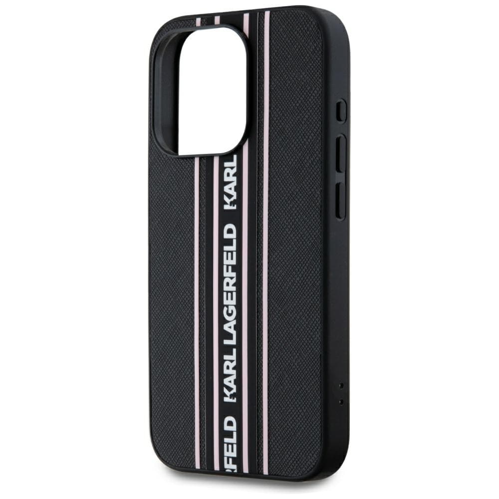 Karl Lagerfeld Saffiano Athleisure Stripes Cord iPhone 15 Pro taske - Pink