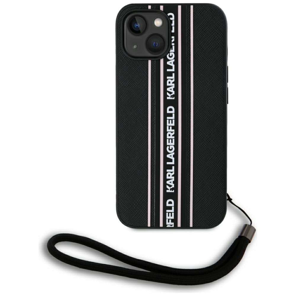 Karl Lagerfeld Saffiano Athleisure Stripes Cord iPhone 15 taske - Pink