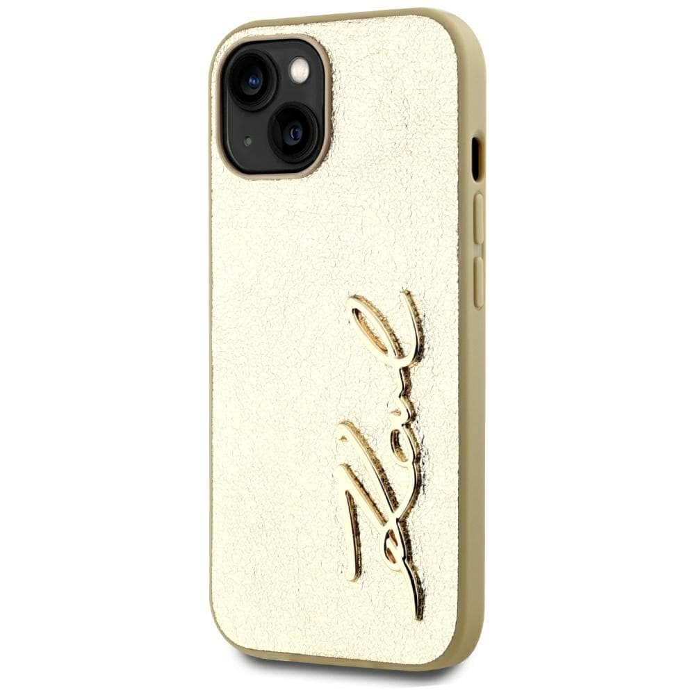 Karl Lagerfeld Rynket metal signatur iPhone 15 taske - guld