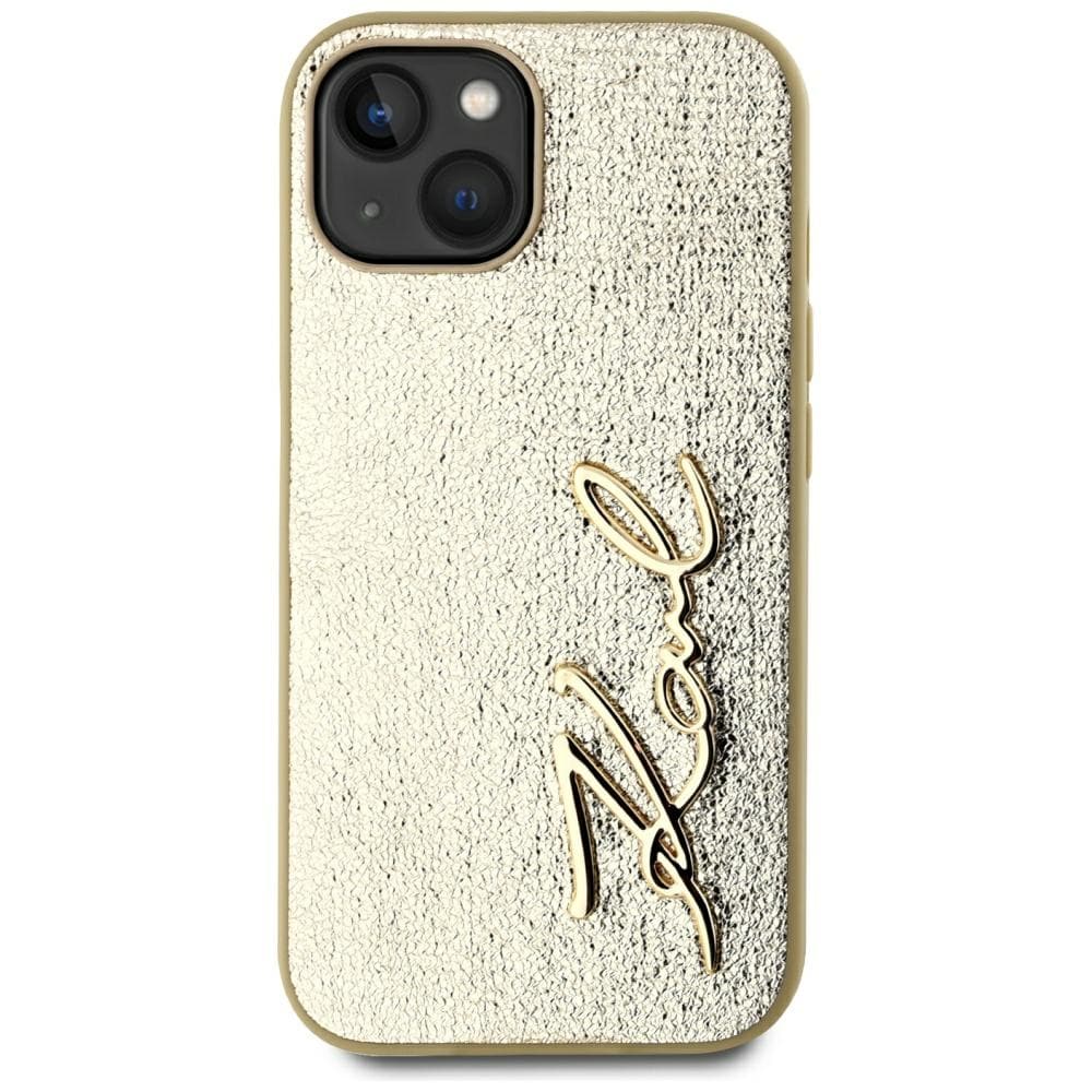 Karl Lagerfeld Rynket metal signatur iPhone 15 taske - guld