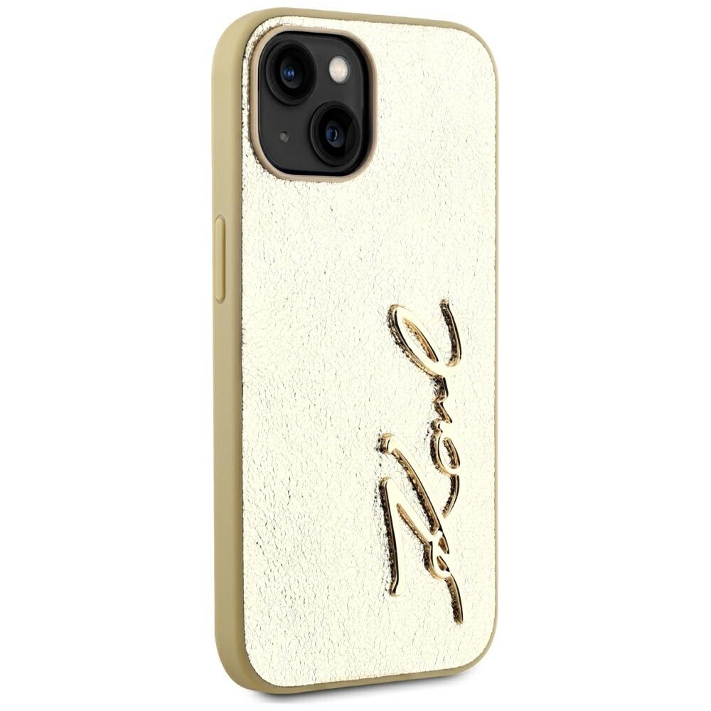 Karl Lagerfeld Rynket metal signatur iPhone 15 taske - guld