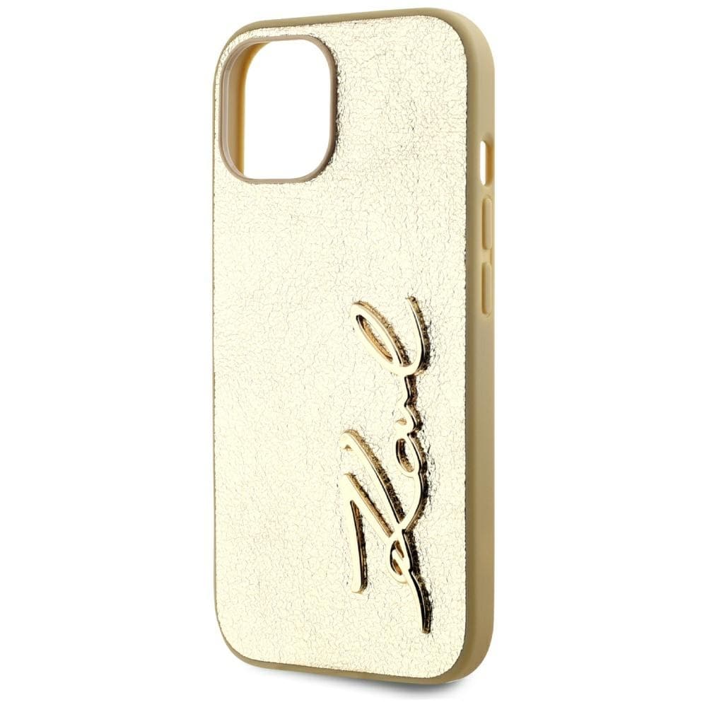 Karl Lagerfeld Rynket metal signatur iPhone 15 taske - guld