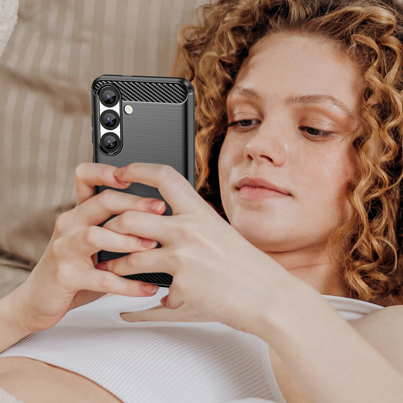 Carbon-etui i fleksibel silikone til Realme 14 5G - Sort