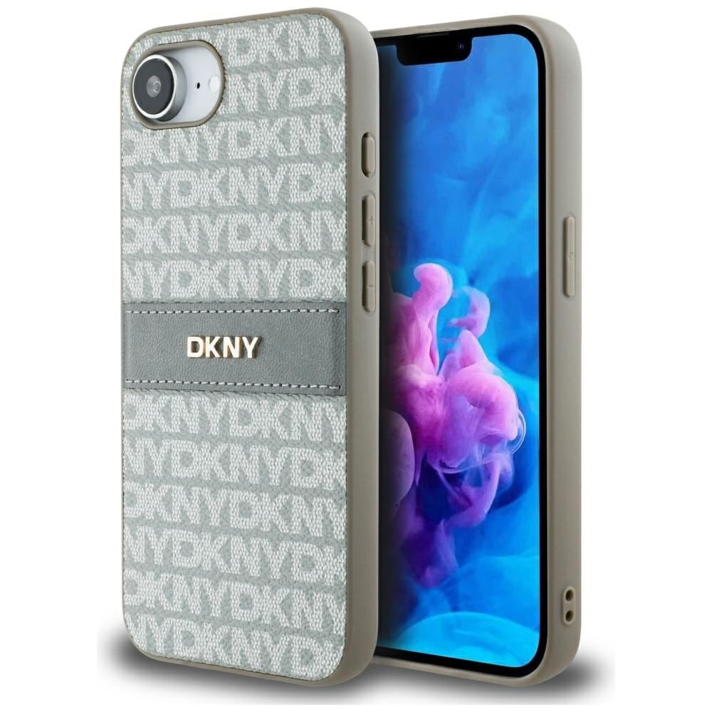 DKNY Repeat Texture Pattern med tonal stribe iPhone 16e Etui - Beige