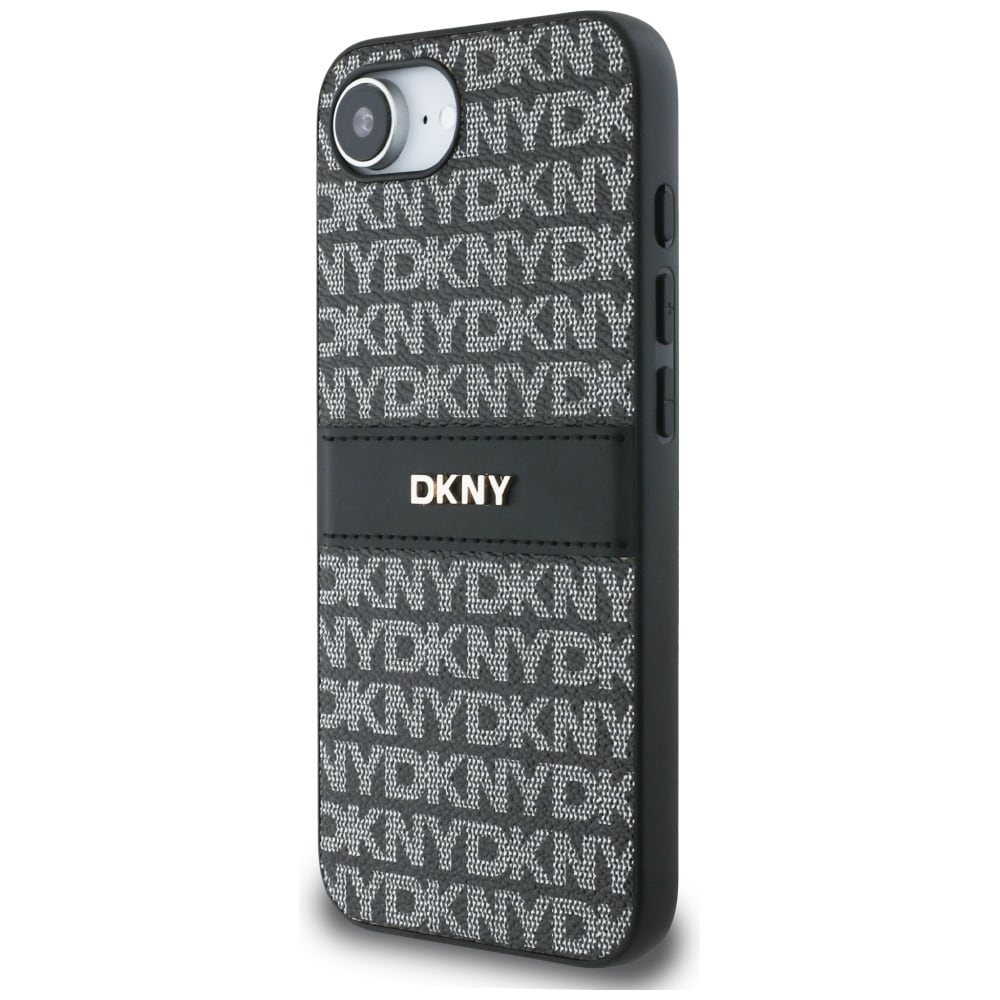 DKNY Repeat Texture Pattern with Tonal Stripe etui til iPhone 16e - sort