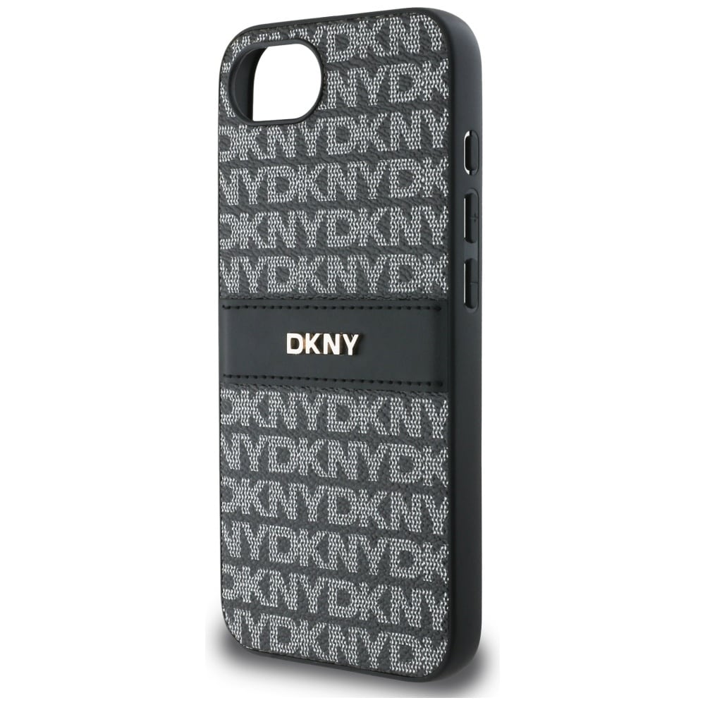 DKNY Repeat Texture Pattern with Tonal Stripe etui til iPhone 16e - sort