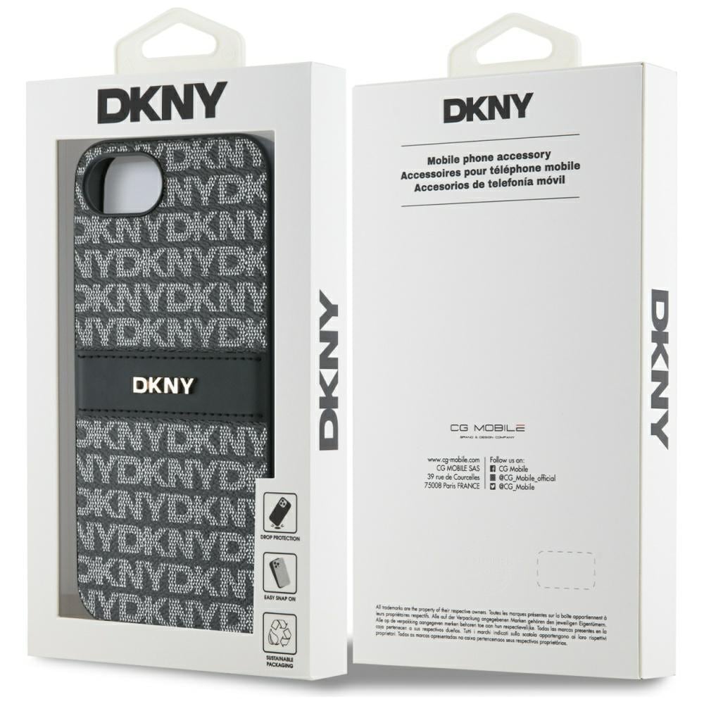 DKNY Repeat Texture Pattern with Tonal Stripe etui til iPhone 16e - sort