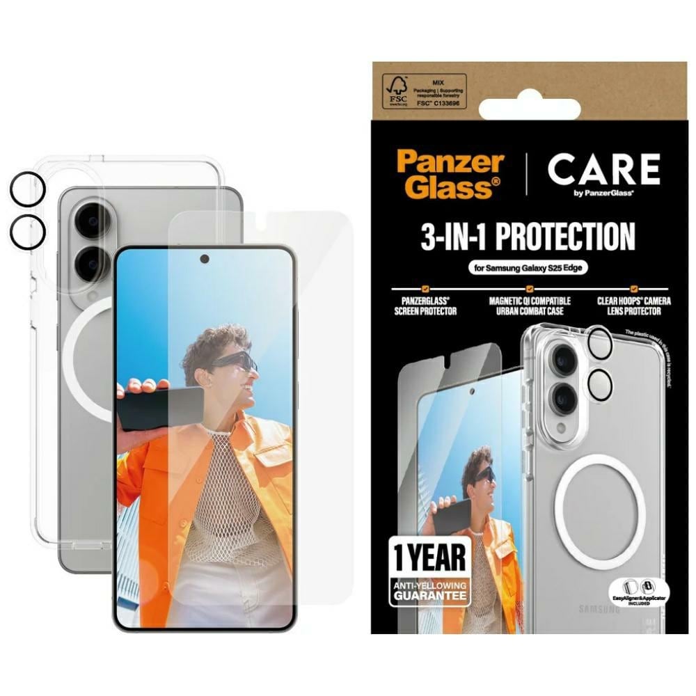 CARE by PanzerGlass Flagship 3in1 Etui+Glas+Linse til Samsung Galaxy S25 Edge - gennemsigtig