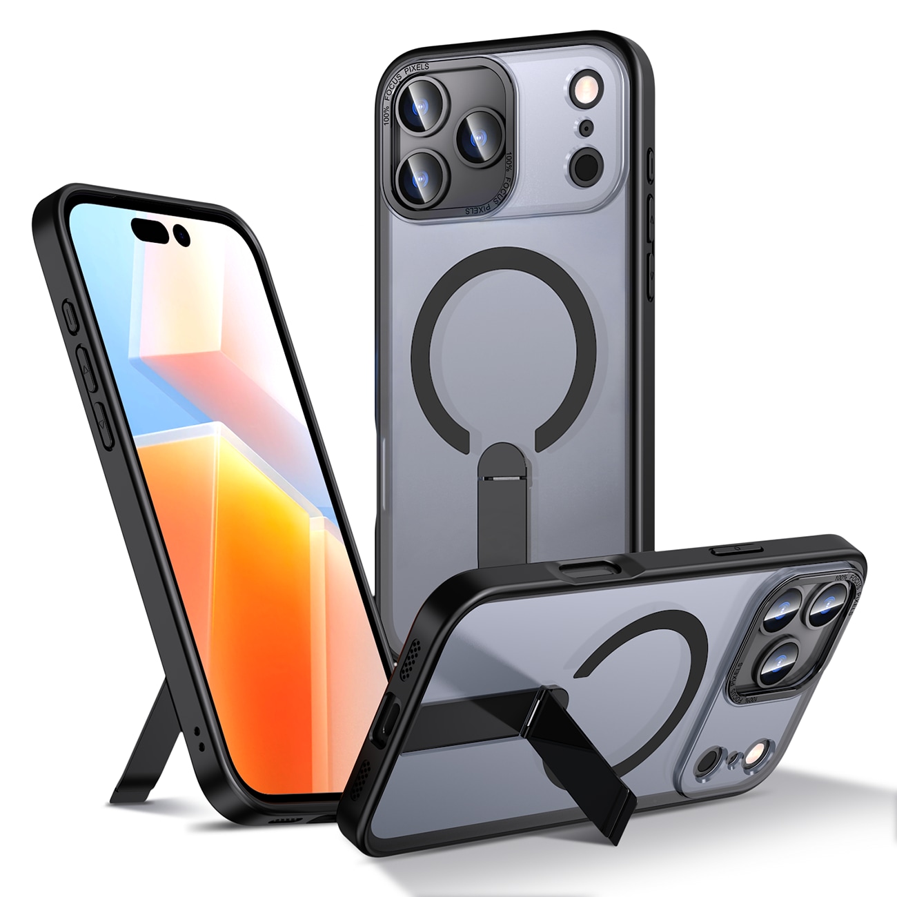 Hybrid Armor X-etui til iPhone 17 Pro Max med stativ, kompatibelt med MagSafe - Sort