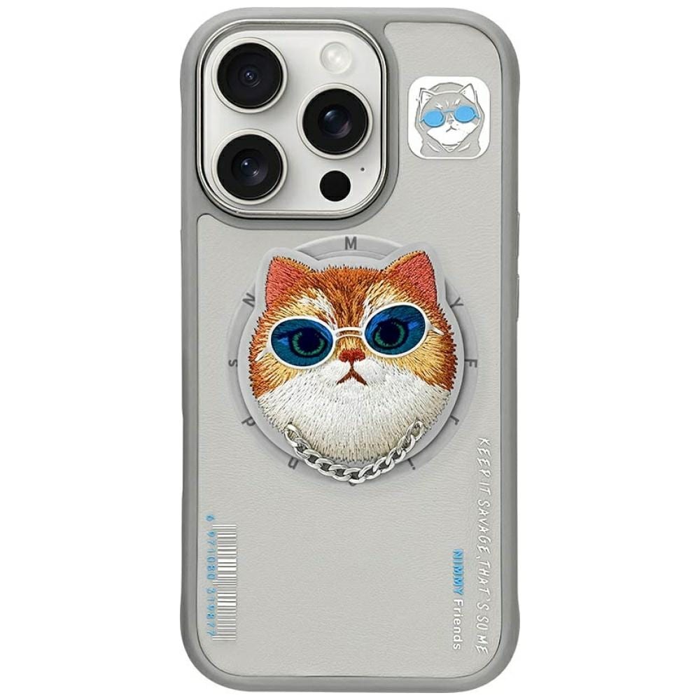 Nimmy Glasses Cool Cat MagSafe-etui til iPhone 16 Pro - grå