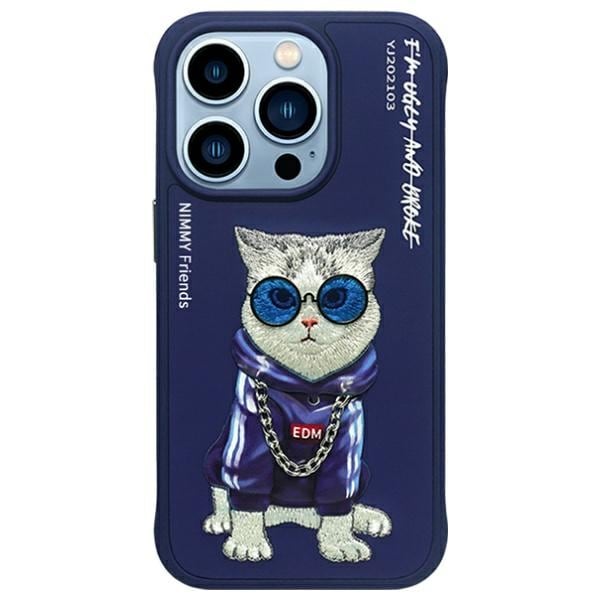 Nimmy Glasses Cool Cat-etui til iPhone 15 Pro - Blå