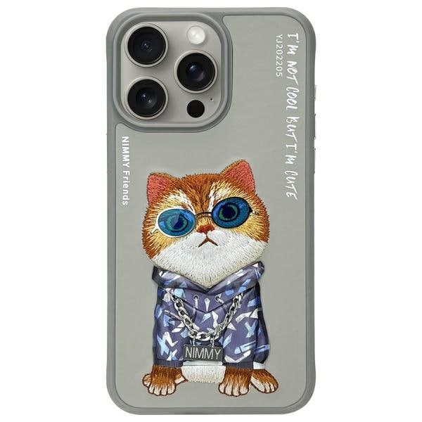 Nimmy Glasses Cool Cat-etui til iPhone 15 Pro - grå