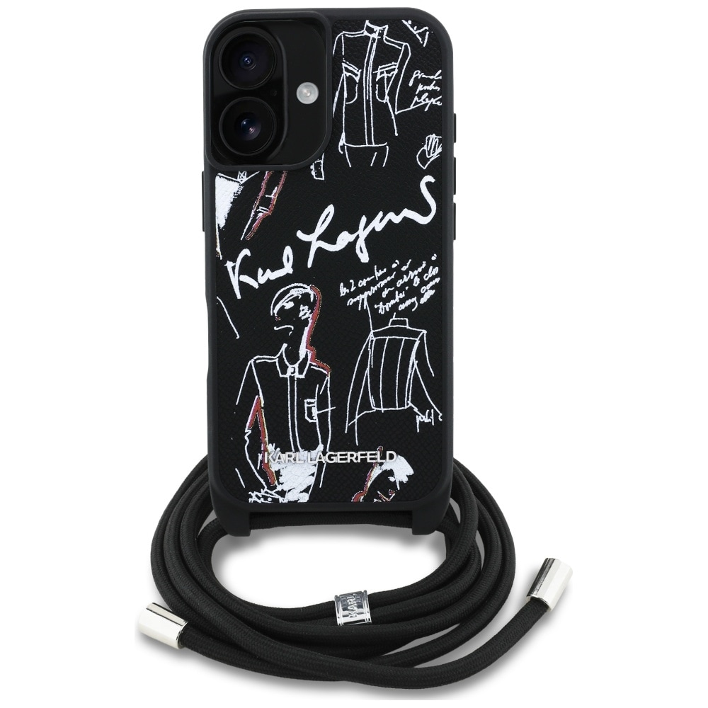 Karl Lagerfeld Crossbody-taske med kornet mønster og logo til iPhone 16 - Sort