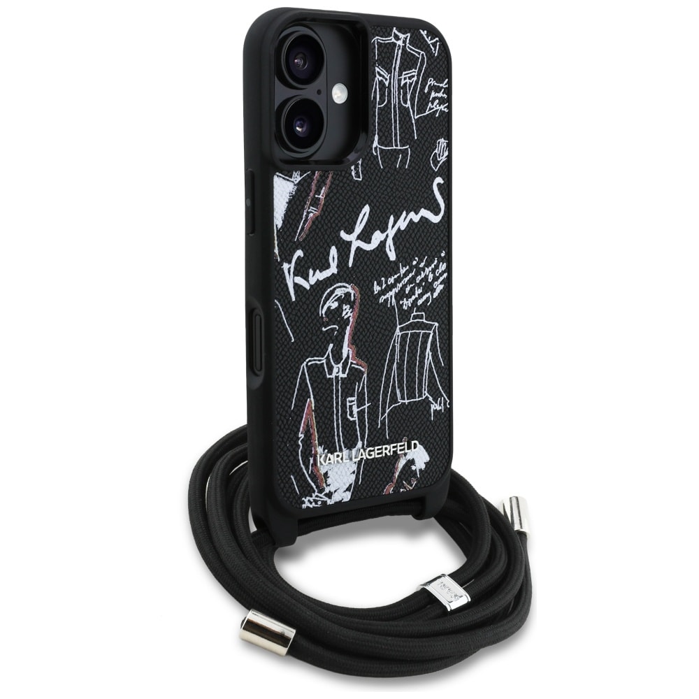 Karl Lagerfeld Crossbody-taske med kornet mønster og logo til iPhone 16 - Sort