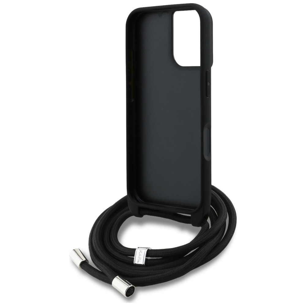 Karl Lagerfeld Crossbody-taske med kornet mønster og logo til iPhone 16 - Sort