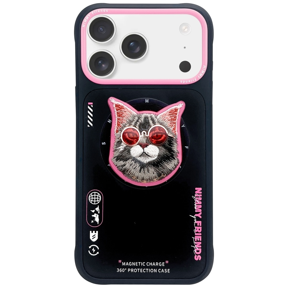 Nimmy Glasses Cool Cat MagSafe-etui til iPhone 17 - sort og pink