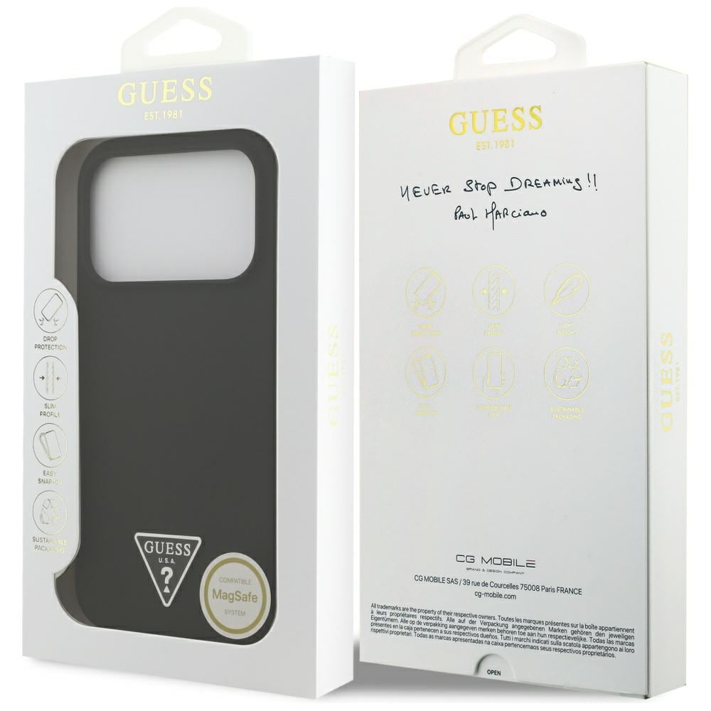 Guess MagSafe-etui med trekantlogo i silikone til iPhone 17 Pro - Sort