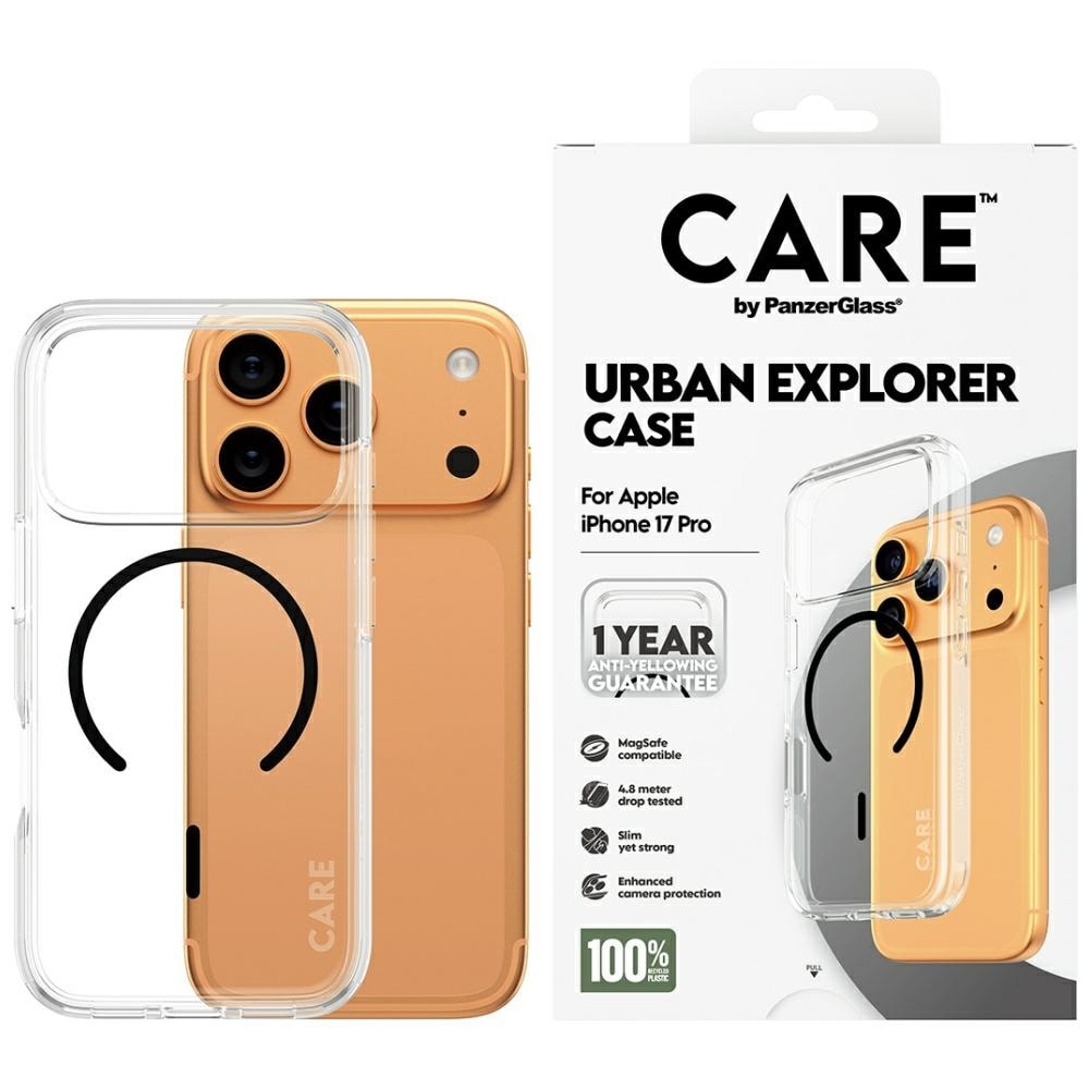 CARE by PanzerGlass Flagship Urban Explorer-etui m. sort MagSafe til iPhone 17 Pro - Transparent