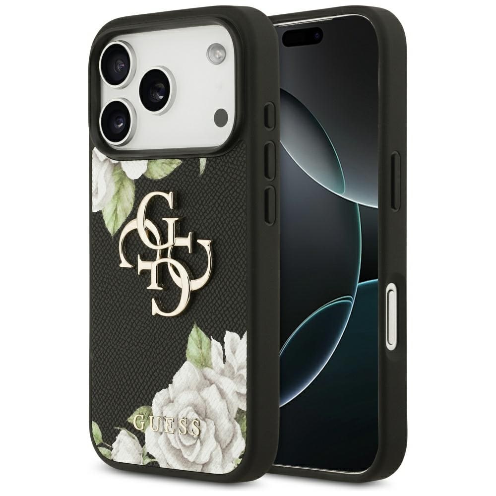 Guess Kornede roser og stort 4G-logo iPhone 17 Pro-etui - sort