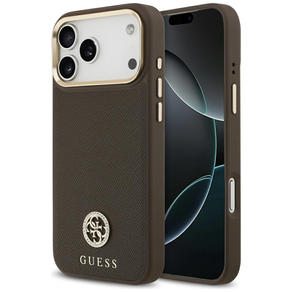 Guess MagSafe-etui med kornet strass-logo til iPhone 17 Pro Max - Brun