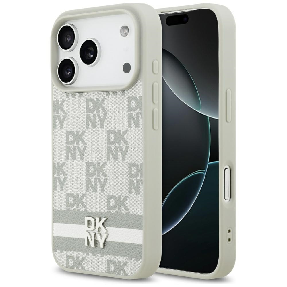 DKNY Ternet med trykte striber iPhone 17 Pro taske - Beige