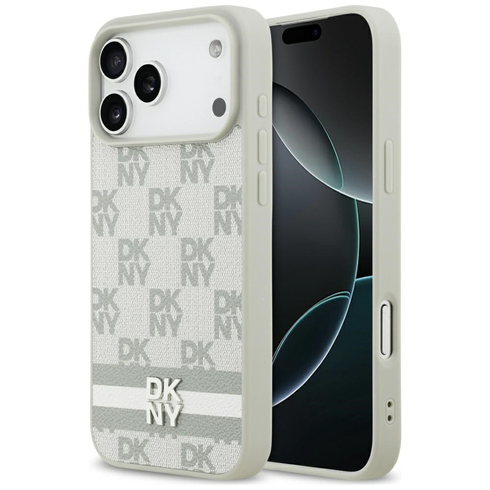 DKNY ternet etui med trykte striber til iPhone 17 Pro Max - Beige