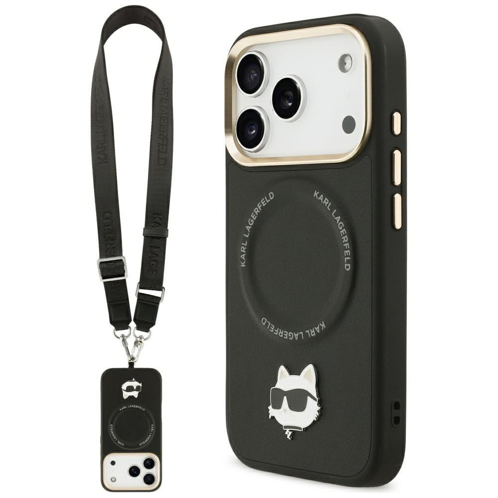 Karl Lagerfeld Big Strap Choupette Metal Logo MagSafe-etui til iPhone 17 Pro - Sort