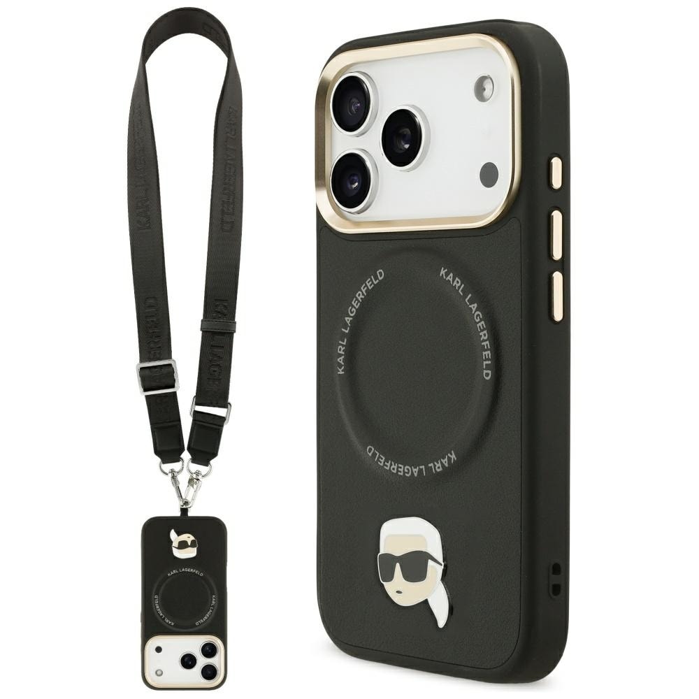 Karl Lagerfeld Big Strap Karl Metal Logo MagSafe-etui til iPhone 17 Pro Max - Sort