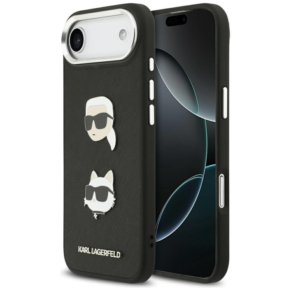 Karl Lagerfeld FW Grained Karl & Choupette Heads Pins & Logo iPhone Air Case - Sort