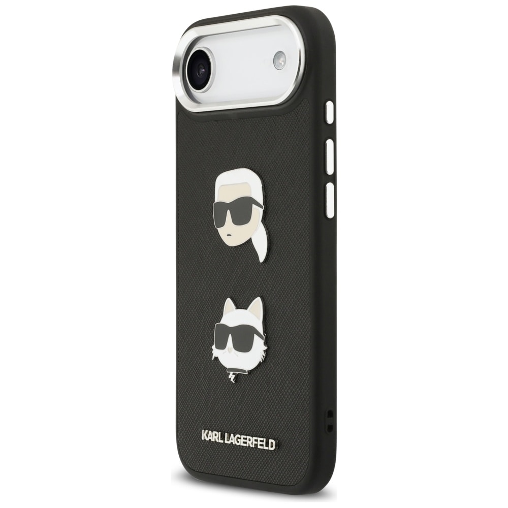 Karl Lagerfeld FW Grained Karl & Choupette Heads Pins & Logo iPhone Air Case - Sort