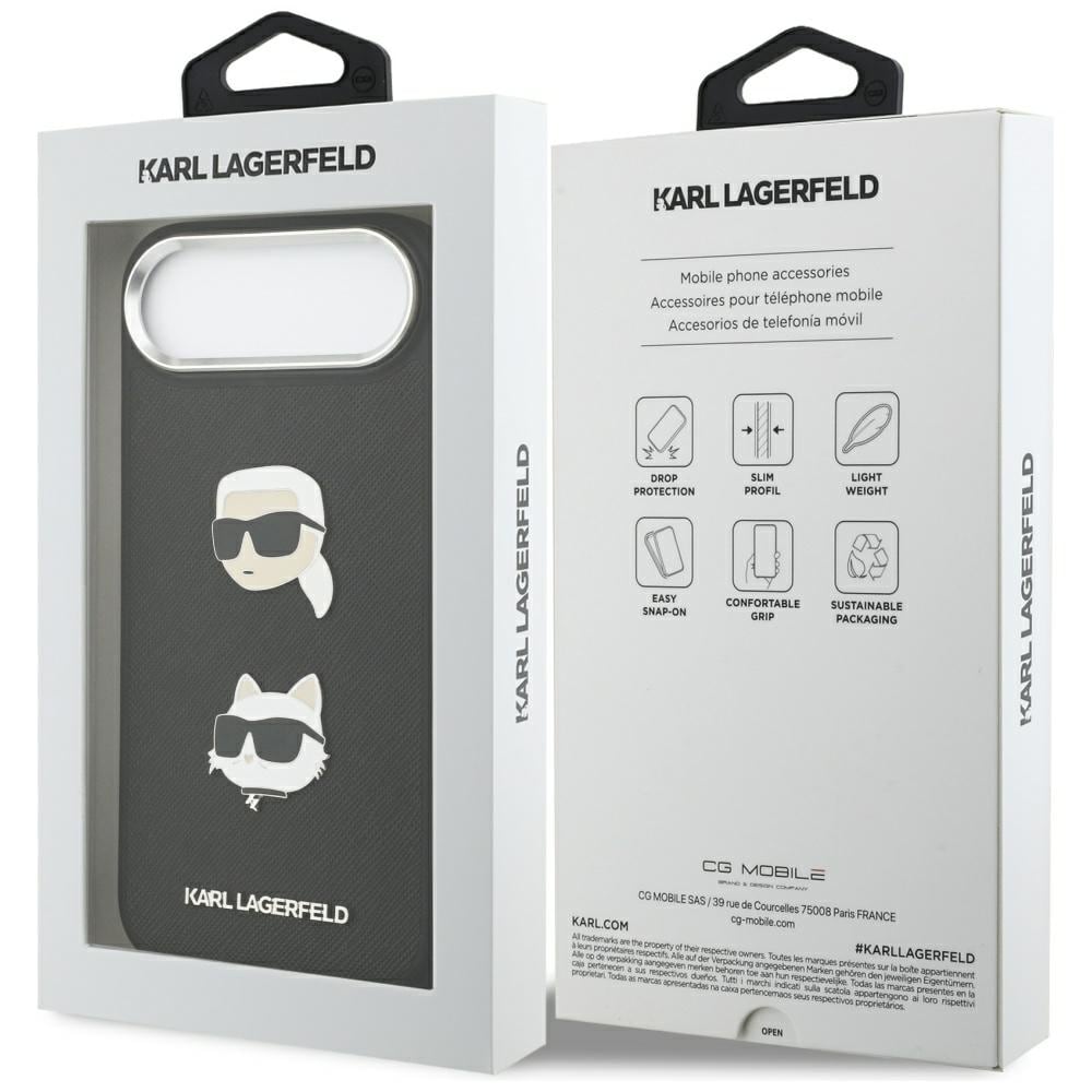 Karl Lagerfeld FW Grained Karl & Choupette Heads Pins & Logo iPhone Air Case - Sort