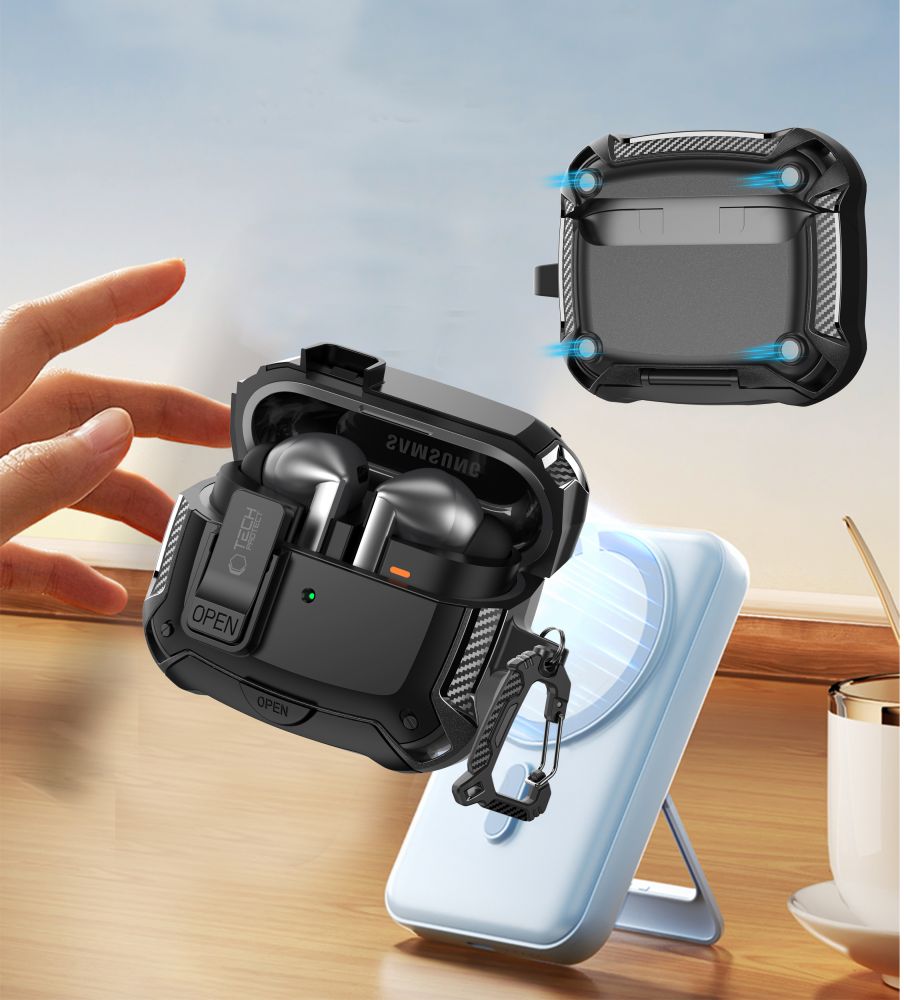 Tech-Protect Silicone Hook Case til Samsung Galaxy Buds 3 / 3 FE / 3 Pro - Sort