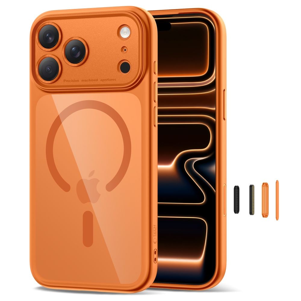 Tech-Protect Magpeak Magsafe CC-etui til iPhone 17 Pro Max - gennemsigtig orange