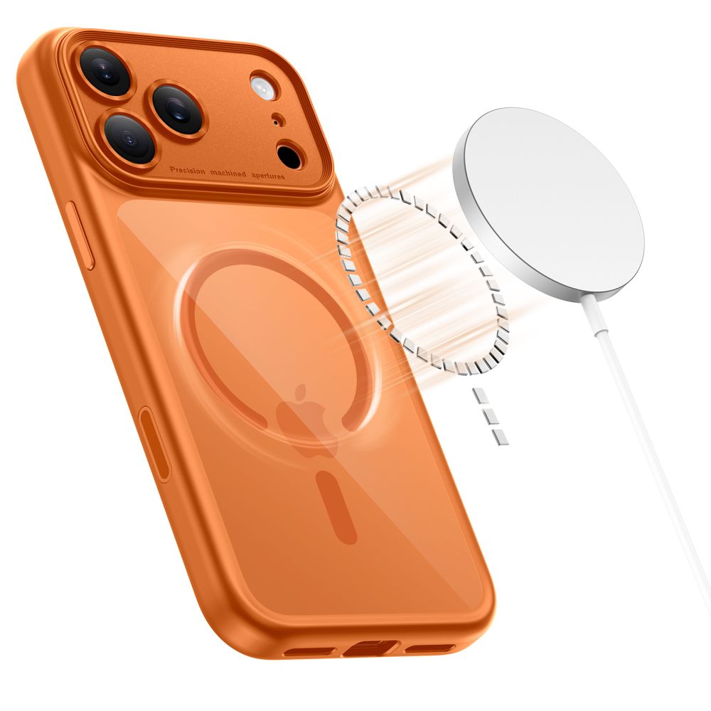 Tech-Protect Magpeak Magsafe CC-etui til iPhone 17 Pro Max - gennemsigtig orange