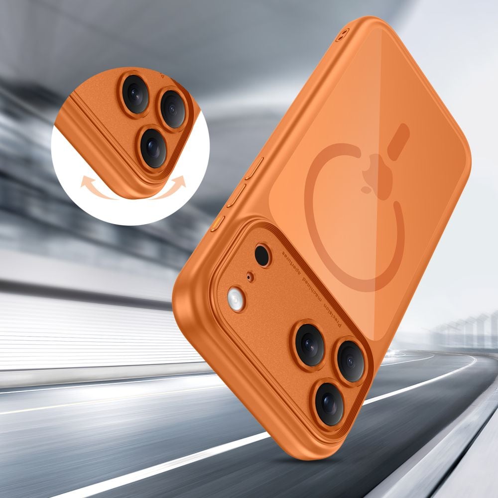 Tech-Protect Magpeak Magsafe CC-etui til iPhone 17 Pro Max - gennemsigtig orange