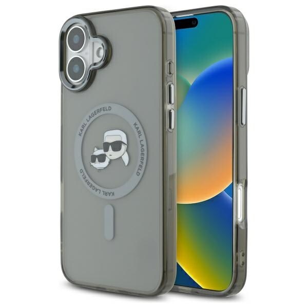 Karl Lagerfeld IML Metal Karl&Choupette Head MagSafe-etui til iPhone 16 - Sort