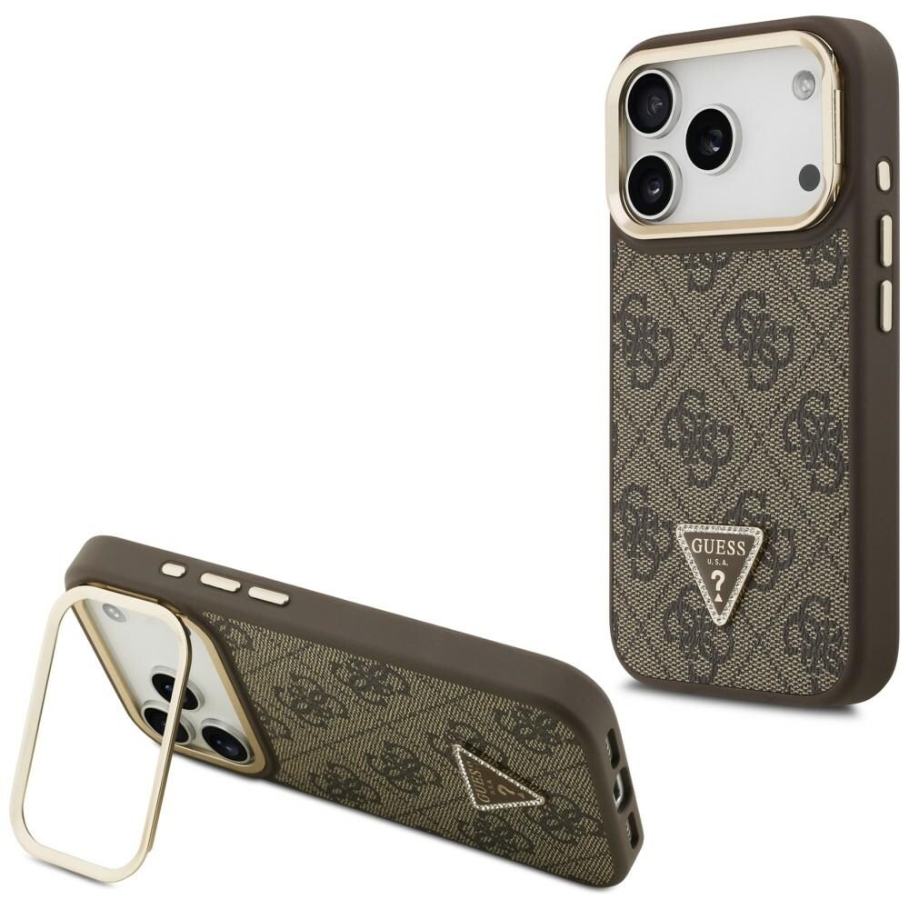 Guess 4G PU Triangle Logo & Stand Camera Magsafe-etui til iPhone 17 Pro - Brun