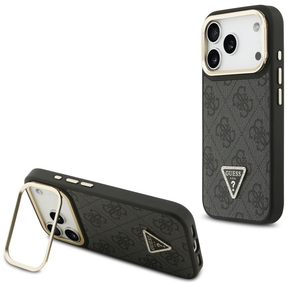 Guess 4G PU Triangle Logo & Stand Camera Magsafe-etui til iPhone 17 Pro - Sort